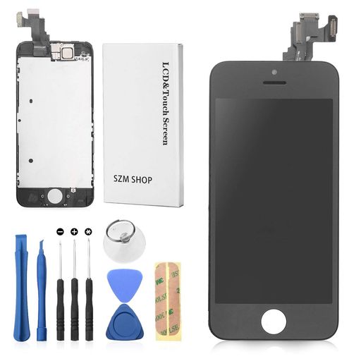 SZMIPHONE5Cタッチパネルフロントガラスデジタイザ修理交換用フロントパネルセットLCD液晶パネルセット(スピーカー+フロントカメラ付き)ホームボタン付きません(5C黒)