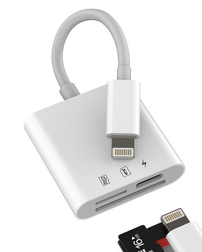 ライトニングMICROSDSDカードリーダー同時高速充電アダプター(3IN1)アイフォンマイクロSDTFフラッシュカード充電ケーブル変換アクセサリーLIGHTNINGカメラ写真データ転送データ移行保存かー…