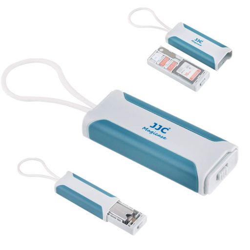 JJC多機能SDMSDNANOSIMカード収納ケース1枚SDカード+2枚MSD/TFカード+1枚NANOSIMカード+1枚USB3.0多機能カードリーダー(付属)+1枚SIMピン(付属)収納白+青