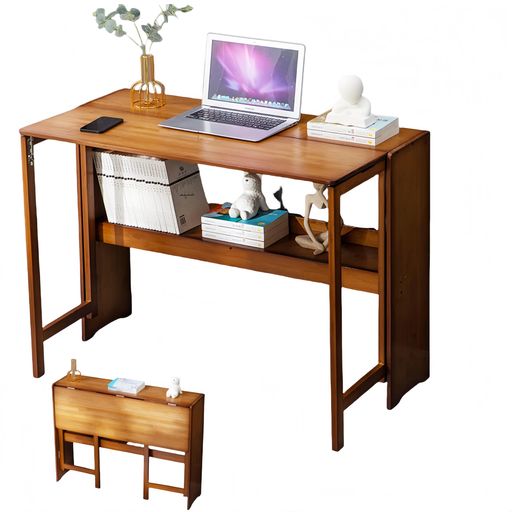 TUIYIDUO折りたたみデスクパソコンデスク二段ラック付き54奥行きx83幅x76.5高さcmテレワークテーブル机..