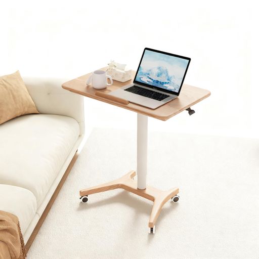 Mangowoodサイドテーブル昇降式無垢材天板ベッドテーブル-角度調整高さ調整キャスター付き介護テーブル..