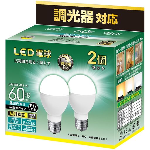 調光器対応 誤挿入防止タイプのソケットには根元がスリムなタイプをおすすめします。ネック部分はスリムなミニクリプトン電球同等形状を実現(外径:35mm/長さ:70mm)。〈ネック部 : スリムタイプ〉根元がスリムだから奥まで届く。 口金:E17 / 光色:昼白色相当 5000K 本体サイズ:外径35mmx長さ70mm 定格消費電力:5.2W、本体重量(kg):0.046 全光束 (ランプ単体の明るさ):一般電球60形相当 760 lm 配光角180度で広範囲を明るく照らす 密閉型器具対応 定格寿命:40,000時間