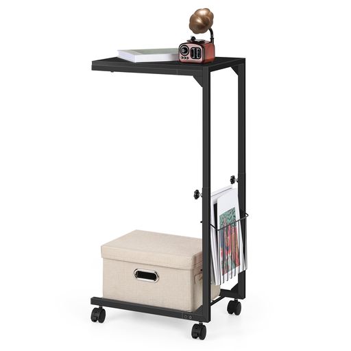 サイドテーブルコの字ベッド横テーブルキャスター付き高さ調節ナイトテーブルソファサイドテーブル差し..