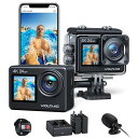 WOLFANGGA200アクションカメラ4K24MP防水40MデュアルスクリーンカメラEIS手振れ補正WIFI調整可能な広角VLOGカメラ(充電器、2つのバッテリー、リモコンとアクセサリーキット)(2)