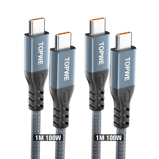 TOPWE タイプ C ケーブル usb c type-c【1m・2本セット】100W 急速充電 高速データ転送 USB PD対応 ナイロン編み 断線防止 typec iphone17/16/15シリーズ