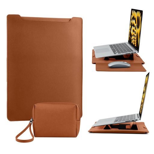 ShinKin 13-14インチ ノートパソコン ケース 【3in1】ノートパソコン用スリーブ PCスタンドとマウスパッド付き 薄型 PU革パソコンスリーブ ノートPCインナーバッグ 耐衝撃 傷防止 耐久性のある…