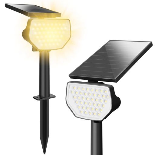 ガーデン 照明 庭 防犯 ソーラー 自動 芝生 玄関 停電対策 【製品仕様】色温度:3000K(電球色相当) | 演色性:Ra70+ | 照射角度:120° | LED数:高輝度LEDチップ43灯 | 点灯時間:高輝度>11H・低輝度>15H | 調光機能:2段調光 | 角度調整:本体135°、ソーラーパネル135° | 取り付け方法:地中埋め込み・壁掛け | バッテリー容量:1200mAh | 使用方法:製品を設置してから、電源をONにしてください。 | パッケージ内容:ソーラーガーデンライト本体*2、埋め込みブラケット*2、ねじ*4、壁プラグ*4 【程良い灯りで庭をおしゃれに演出】ふんわりと温かみのある電球色の灯りで玄関先や庭(木・花・芝生)を綺麗にライトアップさせてくれます。広範囲を明るく均等に照らし、明暗が美しく映せます。庭に電源がなくて困る方はソーラーライトを導入すれば、住まいの印象をガラリと変えることができます。アウトドアの歩道・車道・駐車場・ガーデン・芝生・庭・玄関先などの室外照明に最適です 【スタイリッシュ・高質感】配線や基盤が外から一切見えないようにスッキリとした高品質の作りです。