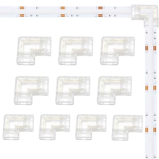 シームレスな90°コーナー接続:L字型4ピンLEDストリップコネクターは、2つのLEDストリップセクション間の滑らかな90°直角接続を実現するために設計されています。途切れのないコーナー照明を実現するのに最適で、単色LEDストリップライトの明るさと連続性を維持します。10MM幅のLEDストリップ専用に設計されています。 高品質素材:Clearhill 4ピンLEDストリップコネクターは、高透明度で難燃性のPC素材を使用して丁寧に製造されています。これらのコネクターは優れた光透過性を提供し、暗部のない均一な照明を実現し、長時間使用における安全性も向上しています。 簡単でハンダ付け不要な取り付け:Clearhillのハンダ付け不要コネクターは、取り付けを簡単にします。LEDストリップの表面(LED側)をコネクターの4ピンに合わせ、透明カバーを押し下げるだけで、+と-の記号が正しく合っていることを確認してください。これにより、わずか数分で手間のかからないセットアップが可能です。正極と負極に注意してください。