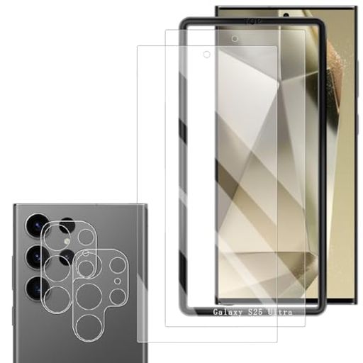 Wigsii対応Galaxys25Ultra用ガラスフィルム【2+2枚セット+ガイド枠付き】Galaxys25Ultra保護フィルム*2+カメラフィルム*2【高品質日本AGC旭硝子素材】硬度9H強化ガラス