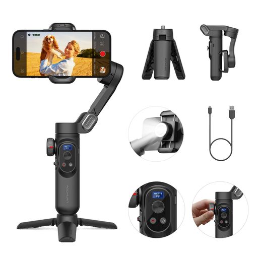 AOCHUANスマートフォン用ジンバルスタビライザーワイヤレス充電IPHOE用ジンバルIPHOE15PROMAX/ANDROID用折りたたみ式3軸ハンドヘルドスマホジンバルビデオ撮影用フェイストラッキング-SMARTXPRO AOCHUANスマートフォン用ジンバルスタビライザーワイヤレス充電IPHOE用ジンバルIPHOE15PROMAX/ANDROID用折りたたみ式3軸ハンドヘルドスマホジンバルビデオ撮影用フェイストラッキング-SMARTXPRO