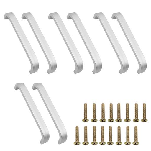 FUJIE8本入り引き出し取っ手ネジ16本付きドアハンドルアルミ製キャビネットハンドル引き出しハンドル家具ワードローブ食器棚の部品-シルバー