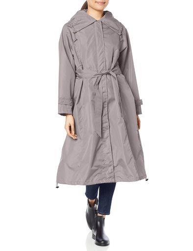 [ムーンバット]レインコートLIGNAGGIO(リナージオ)ギャザーロングコートシンプルオシャレかわいいレディースグレーMサイズ