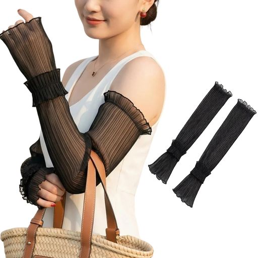 【雪紡フェアリーデザイン、夏のおしゃれアイテム】 柔らかな雪紡素材によるフェアリーシワデザインで、夏のファッションを彩ります。レースのディテールが上品な雰囲気を演出し、カジュアルからフォーマルまで幅広いシーンに合わせられます。 【アイスポリエステル素材、冷感で快適な夏】 接触冷感効果のあるアイスポリエステル素材を使用し、汗を素早く吸収・発散して肌を乾燥させます。暑い夏でもひんやりとした快適な着け心地を長時間持続します。 【完全な紫外線対策、肌を守る】 UPF50+の高い紫外線遮蔽率で、強い日差しから肌をしっかりと守ります。自転車通勤、ドライブ、屋外スポーツなど、様々なアクティビティで安心して使用できます。 【滑り止め加工、安定したフィット感】 袖口部分に滑り止めシリコン加工を施しているので、動いてもずれにくく安定したフィット感を実現します。激しい運動や長時間の着用でも安心です。 【伸縮性に優れ、フィット感抜群】 素材に伸縮性があるので、腕の太さに関係なくフィットします。縫製部分は平らに仕上げられているので、肌に優しく長時間着用しても痛くなりません。