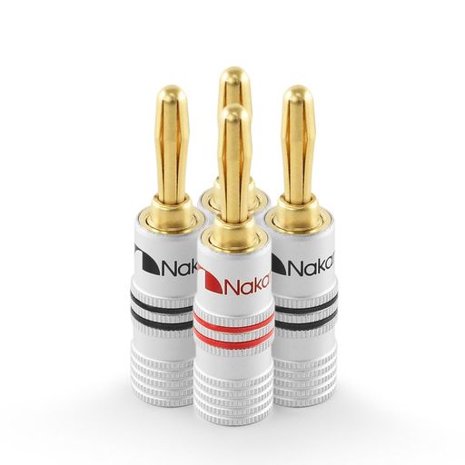 Nakamichi バナナプラグ banana plugs 24K金メッキ スピーカーケーブルコネクター アルミメタルシェル 12AWG-18AWGゲージサイズ4mm (4個(2ペア, バナナプラグ)