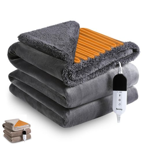 ユーカー(Euker)電気毛布掛け敷き兼用掛け188x130cmダブルセミダブル節電速暖洗える省エネ過熱保護フランネル6段階温度調整10Hタイマー付き防寒対策抗菌ひざ掛けキャンプPSE認証済みグレー