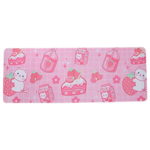 ピンクかわいいゲーミングマウスパッドオフィスアクセサリーかわいいデスクマットストロベリーミルク柄滑り止め表面80x30cm
