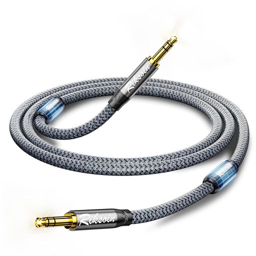 RIKSOINオーディオケーブル、3.5mm auxケーブル【技術革新・磁気リングノイズの低減】オスステレオミニプラグ 高耐久性ナイロン編組 24K金メッキ ヘッドフォン、スピーカー、コンピュータ…