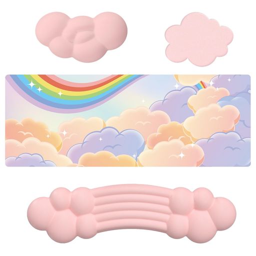 【商品仕様】キーボードリストレスト(長さ39cm*幅10.5cm*厚さ2cm)+マウスアームレスト(長さ15.5cm*幅8cm*厚さ2cm)+大型マウスパッド(長さ79.5cm *幅30cm)+カップマット(長さ12.5cm*幅10cm) 4点セット。この雲の形をしたリストレスト セットは、キーボード リスト レスト、マウス リスト レスト、大型マウス パッド、コースターが含まれているだけでなく、1 つの製品でさまざまなコンピュータのシーンに対応できる、デスクの必需品です。 会社員、ゲーマー、ライター、学生、編集者、デザイナーなどのユーザーに適しています。 【人間工学に基づいたデザイン】リストレストの湾曲したデザインは、手首の圧力、疲労、痛みを軽減しながらソフトなサポートを提供し、手首の怪我や手根管症候群を防ぎます。リストレストはキーボードまたはマウスを使用するときに手首と同じ高さになり、手首を快適で自然に保ちます。手を離すと、柔らかい低反発フォーム部分がゆっくりと反発し、変形しにくく、非常に快適で毎日の使用に適しています。
