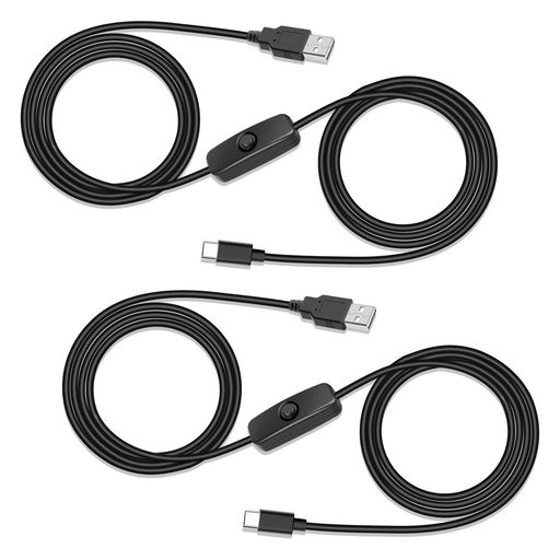 VIPMOON 2 本セット 6.6 フィート 5V USB-C スイッチ付き延長ケーブル、USB-A オスから USB-C オスへ変換電源ケーブル、LED テープライト・照明器具・5V ファン対応