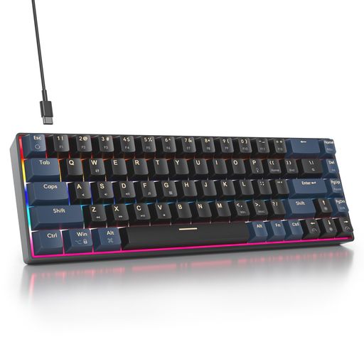 60%ゲーミングキーボード美式メカニカルミニコンパクト68キー有線レインボーバックライト搭載レッドスイッチMAC/WINDOWS対応(68DARKKNIGHT/REDSWITCH)