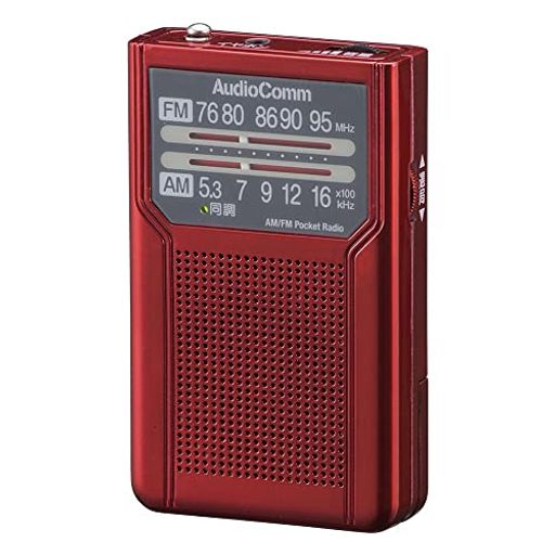オーム電機AudioCommAM/FMポケットラジオポータブルラジオコンパクトラジオ電池式電池長持ちタイプレッドRAD-P136N-R03-7273OHM