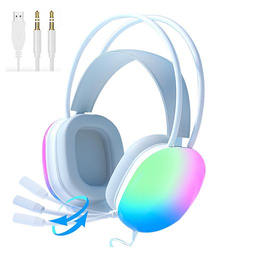ゲーミングヘッドホンカラフルなライト付き有線ヘッドホンおしゃれLED環境光3.5MMオーディオケーブル汎用性マイク付き360°指向性マイクヘッドホンゲーミングジャツクヘッドセットオー…