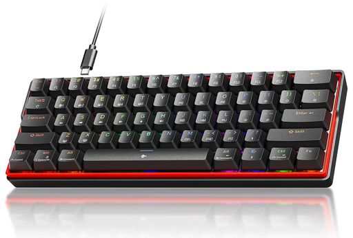 KEMOVEK61SEメカニカルゲーミングキーボード60%配列61キーRGBバックライト赤軸スイッチ全キー無衝突ソフトウェア&マクロ対応WINDOWS/MAC対応英語配列(ブラック)(ブラック赤軸)