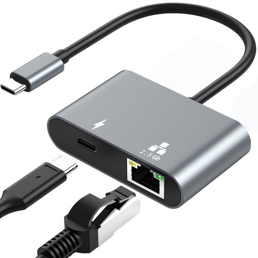 USB-C 2.5G 有線LANアダプター [2.5Gbps & 120W充電対応] 2-in-1 Type-C LAN変換アダプター、USB-C to RJ45 ギガビットイーサネット Thunderbolt 4/5・USB4対応