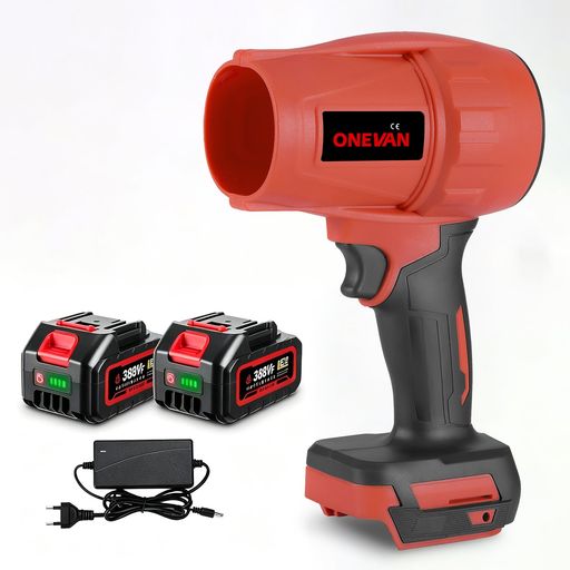 ONEVAN ブロワー エアダスター 電気エアダスター 60m/s 超強力 120000rpm ジェットドライブロワー 高速回転 高耐損性 高温耐性 (赤い, 本体+バッテリー*2)