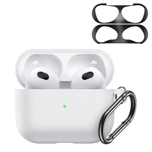 ELYBYYLE for AirPods 3ケース 【ダストガード付き】 第3世代 用シリコンケース カラビナ付き 耐衝撃 傷に強い 落下保護 AirPods 3用保護カーバ ホワイト
