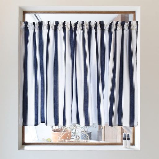 Cafe Curtains - スタイルデコール(STYLE Decor) カフェカーテン 綿100% (72cmx142cm)スタンダードタイプ フレンチシックストライプ W3901430