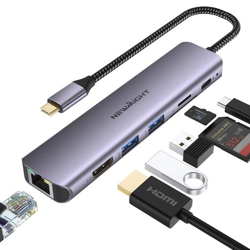 【7-in-1 usb c ハブ lan マルチポート】typec ハブ lan 7-in-1は(4K HDMIポート*1、USB-C充電ポート*1、SDカードスロット*1、TFカードリーダー*1、USB 3.0ポート*2、ギガビットイーサネットポート*1)があり、Newmight usb-c ハブはノートパソコンにUSB Cポートが1つしかない問題を完璧に解決し、USBポートに挿すだけですぐに使え、初めて使用する人でも安心使用できるusb c ハブ lan hdmiです。 【usb-c hdmi 4K高画質&amp;7-in-1 LAN高速伝送】usb type c hdmiのHDMIポートの最大解像度は4K@30Hzです、HDMI出力でディスプレイやプロジェクターに画面を映し出すことができます。タイプc hdmiを接続するだけで、簡単にミラーモード/拡張モードを実現できます。大画面で臨場感あふれる映像体験が可能です。