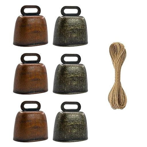[MrMrKura]カウベル牛馬放牧真鍮ベルセット金属製鈴6個セット牛馬羊ミニベルすず家畜動物麻縄ファームブロンズ農業ペット首輪用装飾品キャメルロス/盗難防止アクセサリー