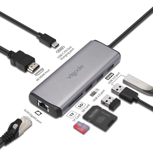 vigooleUSBCハブ8-in-1lanハブUSBTypeCドッキングハブUSB3.0X2高速データ伝送/100WPD急速充電/4KHDMI出力/SD/MicroSD/TFカードリーダー/LAN