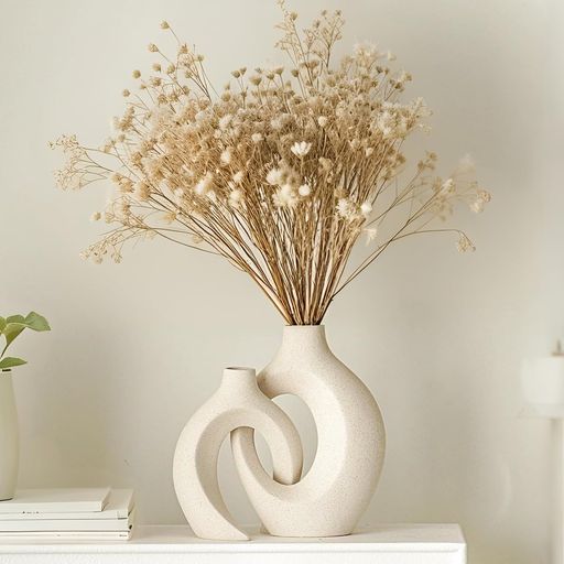 瓷器陶器 - 中空セラミック花瓶2点セットドーナツ型北欧ミニマリストスタイルマット仕上げ高さ28cm(ホワイトL)