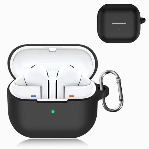 ForGalaxybuds3/buds3Proケースカバーカラビナ付き柔らかいシリコン製軽量紛失防止衝撃吸収防水防塵充電対応Galaxybuds3/buds3Pro用ケース(ブラック)
