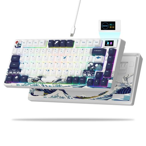 キーボード有線 Womier S-K80 75% メカニカルゲーミングキーボード、ホットスワップ可能、ガスケットマウント、RGB、潤滑済みスタビライザー、カラーマルチメディアディスプレイ付き、Mac/Wi…