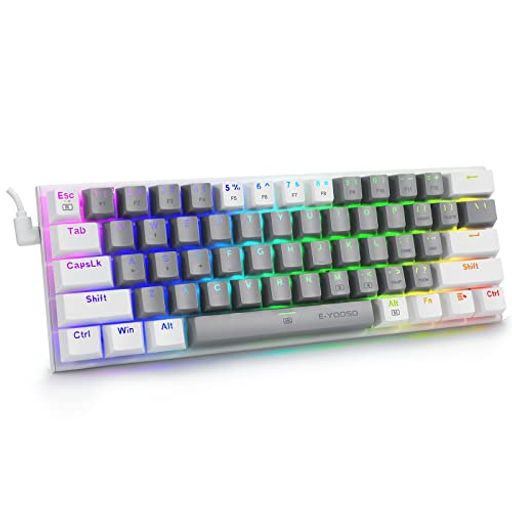 e元素ゲーミングキーボード 赤軸を採用 テンキーレスUS英語配列 有線61キー メカニカルキースイッチ RGB発光LEDバックライト 60%小型コンパクト設計 Windows/Macに対応のゲーム/オフィス用キー…