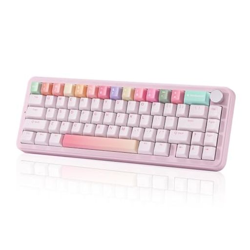 YUNZII B68 65% ワイヤレスメカニカルキーボード ゲーミングキーボード BT5.0/2.4GHz/有線 ホットスワップ対応 ガスケットキーボード RGBバックライトWin/Mac用 技適認証取得 (ピンク, ココアクリー…