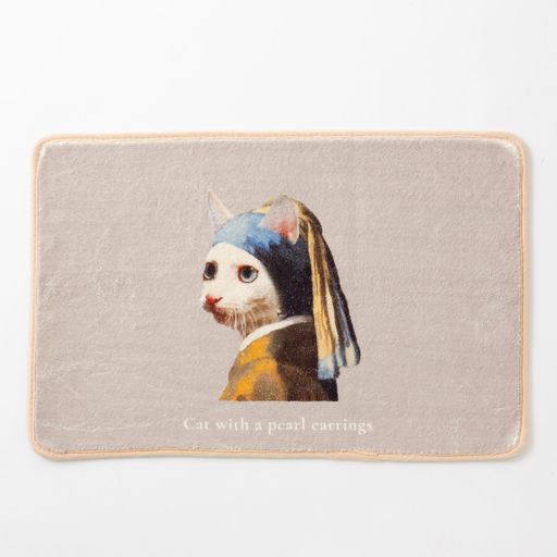 Jubileeジュビリーもこもこ起毛マット滑り止め付バスマットフロアマット40x60cmデザイン真珠の耳飾りの猫