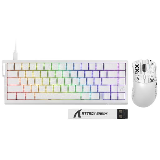 【X68HE】超人気のATTACK SHARK X68HEラピットトリガー キーボード有線、伝送速度8Kで、迅速なトリガーが可能で、反応が良く、正確です。 場所を取らない68キーレイアウトのフルキーボードです。あなたのゲームに最適です。 【RT0.01mm】 フルキーは、調整可能な高速トリガーを特徴とする磁気スイッチを採用。 カスタマイズ性はより高くなっています。 トリガートラベル/ディスコネクトトラベルは0.01mmまで調整可能です。マッチング適応性はより広範囲で、異なるニーズに応じて調整することができます。 高速トリガー磁気シャフトキーボードは、FPSゲームで広く使用されています。 プレイヤーに異なる操作体験をもたらすことができます。 【QMK/WEBドライバ】X68 HEキーボードはクラウドドライバとQMKのカスタマイズをサポートし、オープンRT設定により軸の移動量を調整し、高速トリガー効果を実現します。 X68 HEキーボードは1,600万RGB照明効果があり、ドライバを通して異なる照明効果の組み合わせを変更することもできます。
