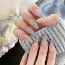 24枚セットネイルチップクリームグレーピンクのグラデーションネイルゴールドラメラインストーン成人式披露宴パーティー二次会結婚式