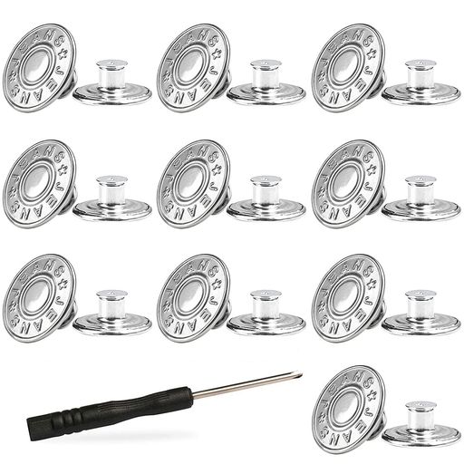 BTtimeジーンズボタン金属ボタン17mm10個セットネジ式ジーンズ用簡単取付けDIY手作り延長と縮小可能専..