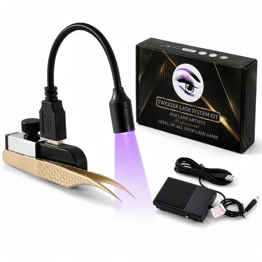 JELFUNY マツエク専用 LED硬化ライト ハンディタイプ フットスイッチ付き 約1秒硬化 ピンセット付き (ブラック)