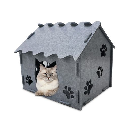 猫 爪研ぎハウス ダンボールハウス おもちゃ 猫 ベッド キャットハウス 爪とぎ適用 猫ハウス フェルト生地 通気 室内用 組立簡単(グレー)