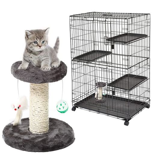 インドア 【子猫専用サイズ・省スペース】生後2ヶ月頃の子猫からシニア猫まで使いやすい小型設計。ケージインもOK!場所を取らないコンパクトキャットタワー。ケージの中に入れても圧迫感がなく、お留守番中の運動不足解消や遊び場として大活躍します。 【オールインワン多機能】爪とぎ用の麻ロープ巻きポール、寝そべりベッド、ネズミ&amp;ボールの猫おもちゃがこれ一つに一体型。遊んで・爪を研いで・寝転んで、猫の欲求を一台で満たす多機能キャットツリーです。 【ケージの踏み台として大活躍】2段目ケージにまだ届かない子猫や、足腰が弱くなった高齢猫の補助ステップとして最適。高いところへ上ったり下りたりする足場としてサポート、安全に運動させることができます。 【安定感抜群・耐荷重10kg】直径20cmの広めベース底面がしっかりしているので、活発に飛び乗っても安定し、転倒防止。耐荷重10kgまで対応しており、成長期の子猫や体格の良い猫でも安心して使用できます。 【高品質麻ロープ巻き爪とぎ】ポールには耐久性の高い麻ロープをしっかり巻き付けているので、激しい爪研ぎにも耐える長持ち。