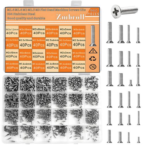 Zmbroll960個ノートパソコンノートパソコンコンピューターネジ304ステンレススチール皿穴ssdネジM1.4M1..