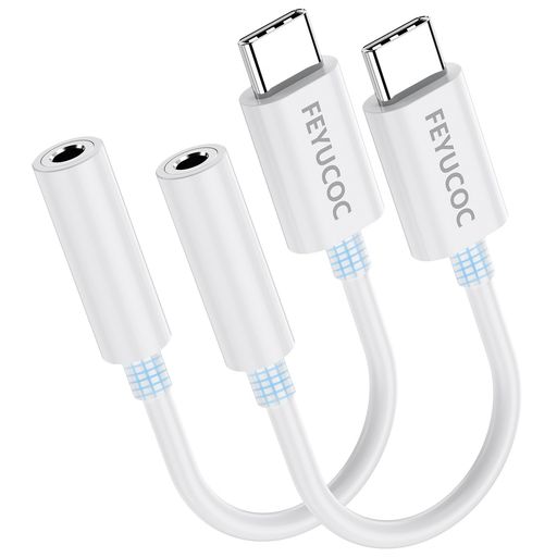 FEYUCOC USB-C イヤホンジャック 変換【2025新登場】2個セットイヤホンジャック 変換 タイプc 3.5mm 対応 3極 4極, タイプc イヤホン 変換 DAC搭載/Hi-Fi音質, 音量調節/通話/音楽, 16bit/48KHz,