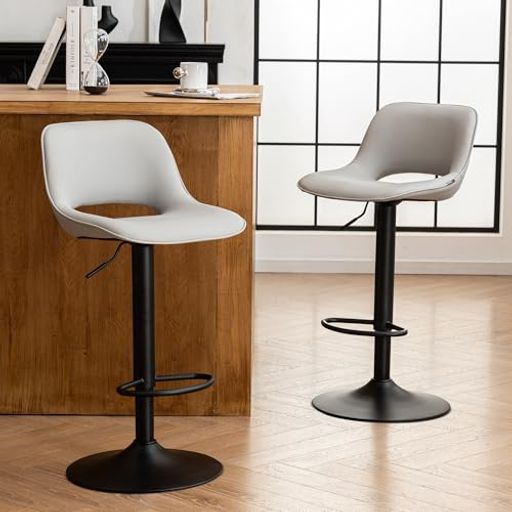 Stand Chairs - YOUNIKE灰色カウンターチェア2脚セットバースツール2脚セットモダン回転PUフェイクレザー張りカウンターの高さ調節可能頑丈バーチェア中空の背もたれ付きキッチンアイランド用軽量組み…