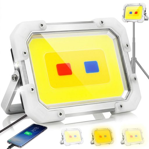 投光器 充電式 LED 作業灯 4000ルーメン COBライト 【6000mAh大容量/残量表示】 超高輝度 3色切替 無段階調光 マグネット付き IPX6防水 USB充電式 7モード 懐中電灯機能 SOS 小型 軽量 駐車場 キャ…